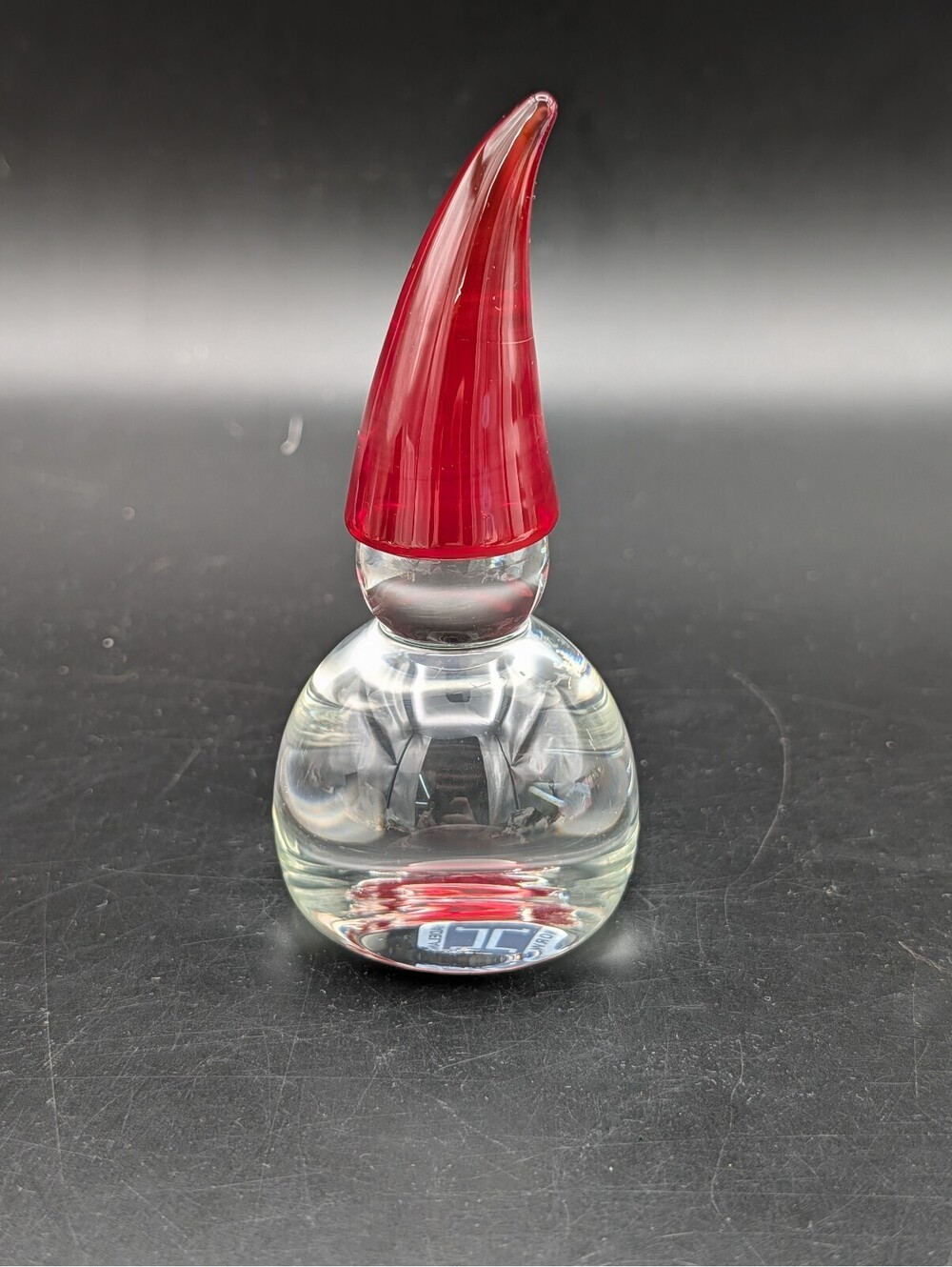 Vintage Hadeland Glassverk Norway Red Hat Gnome Nisse Figurine Paperweigh Signed